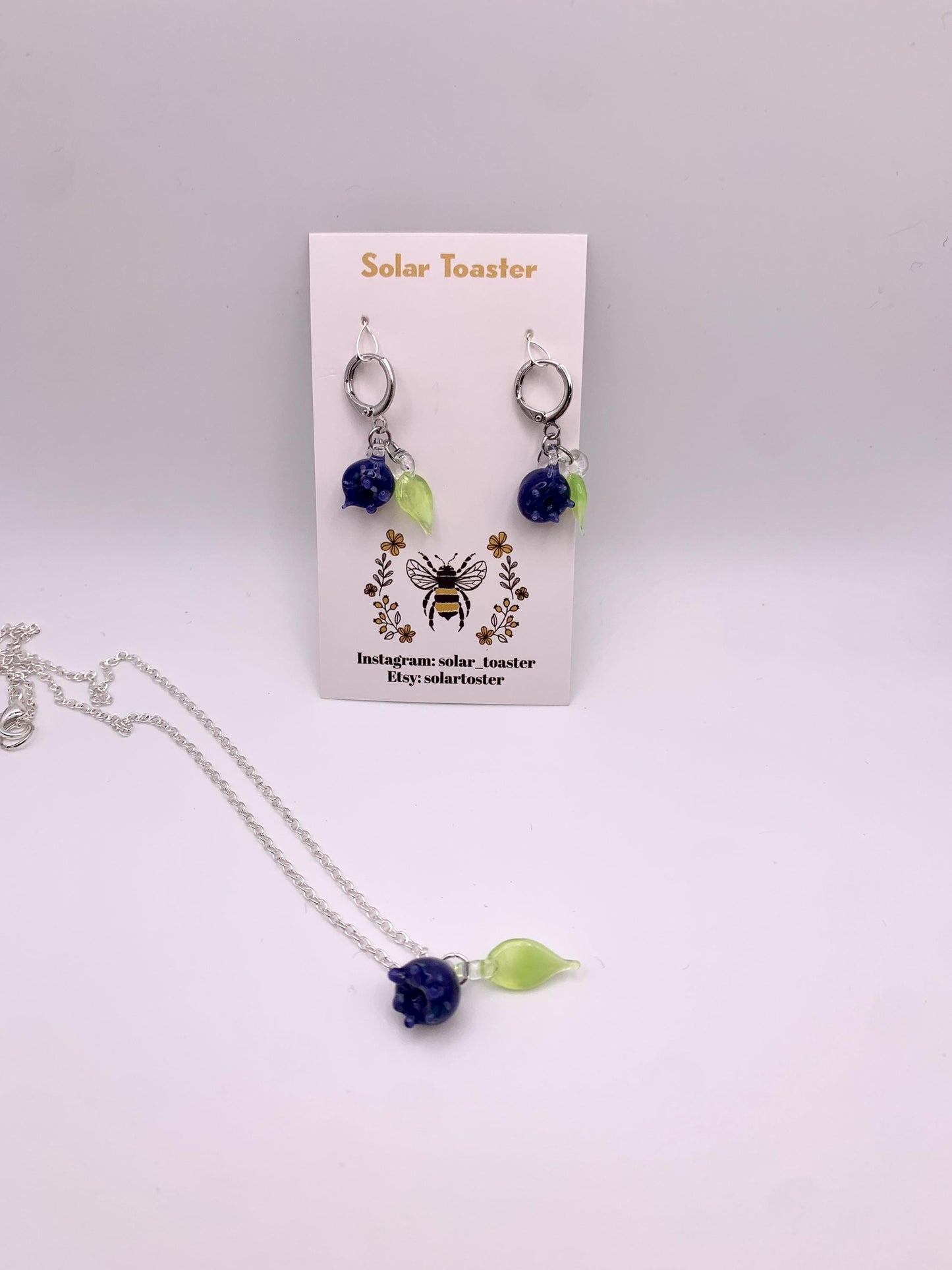 Handmade Glass Blueberry Jewelry, Earrings and Pendants|| flameworked, one of a kind, summer berry, ||