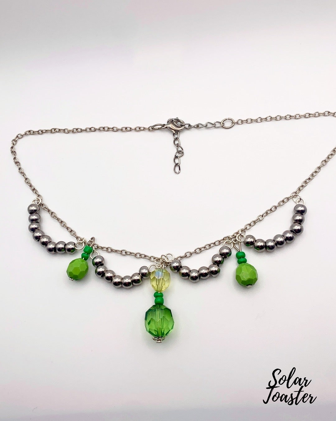 Whimsical, Green, Up-cycled, Beaded Necklace