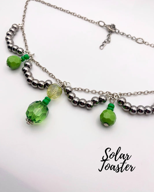 Whimsical, Green, Up-cycled, Beaded Necklace