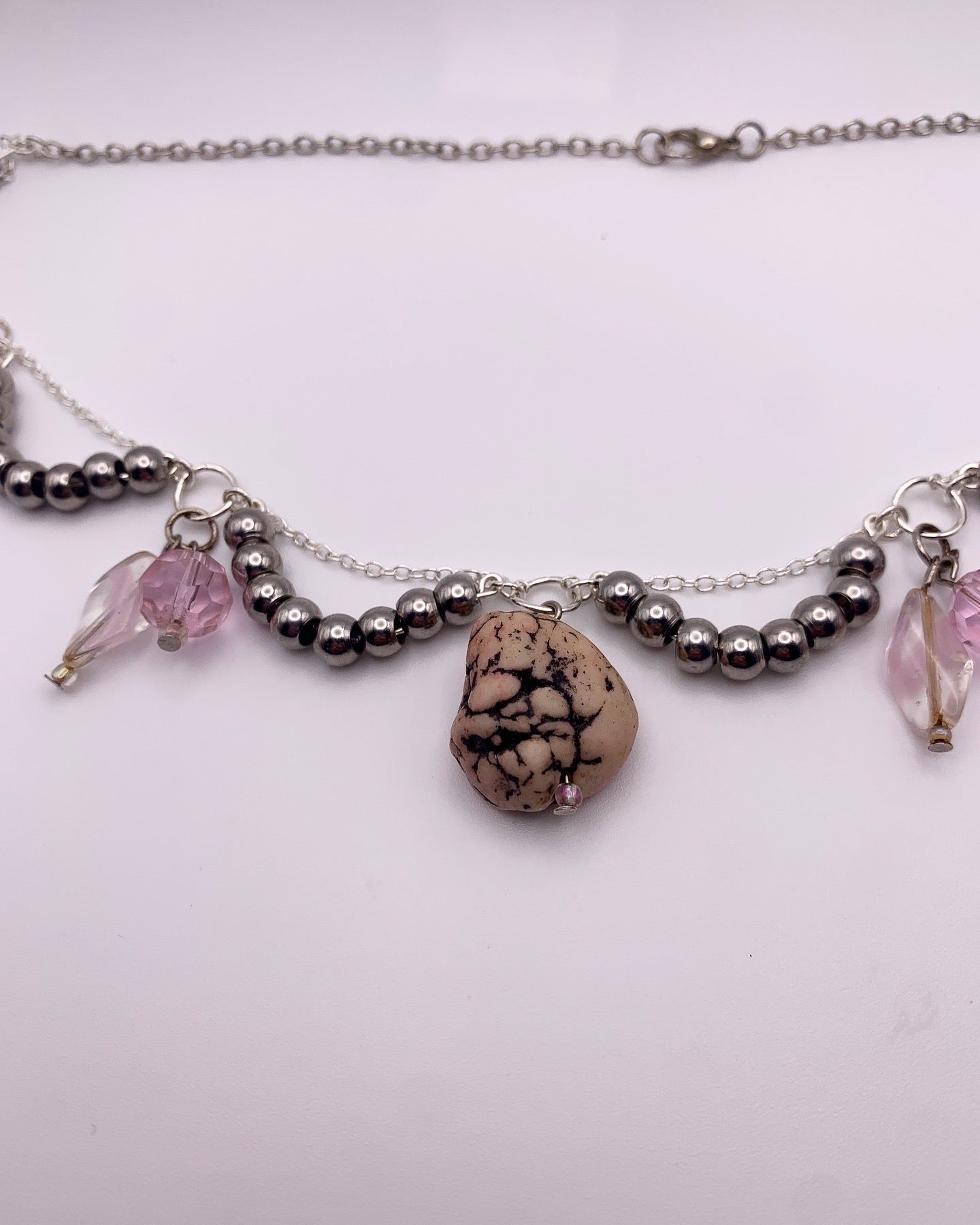 Whimsical, Pink, Crystal, Up-cycled, Beaded Necklace (Copy)