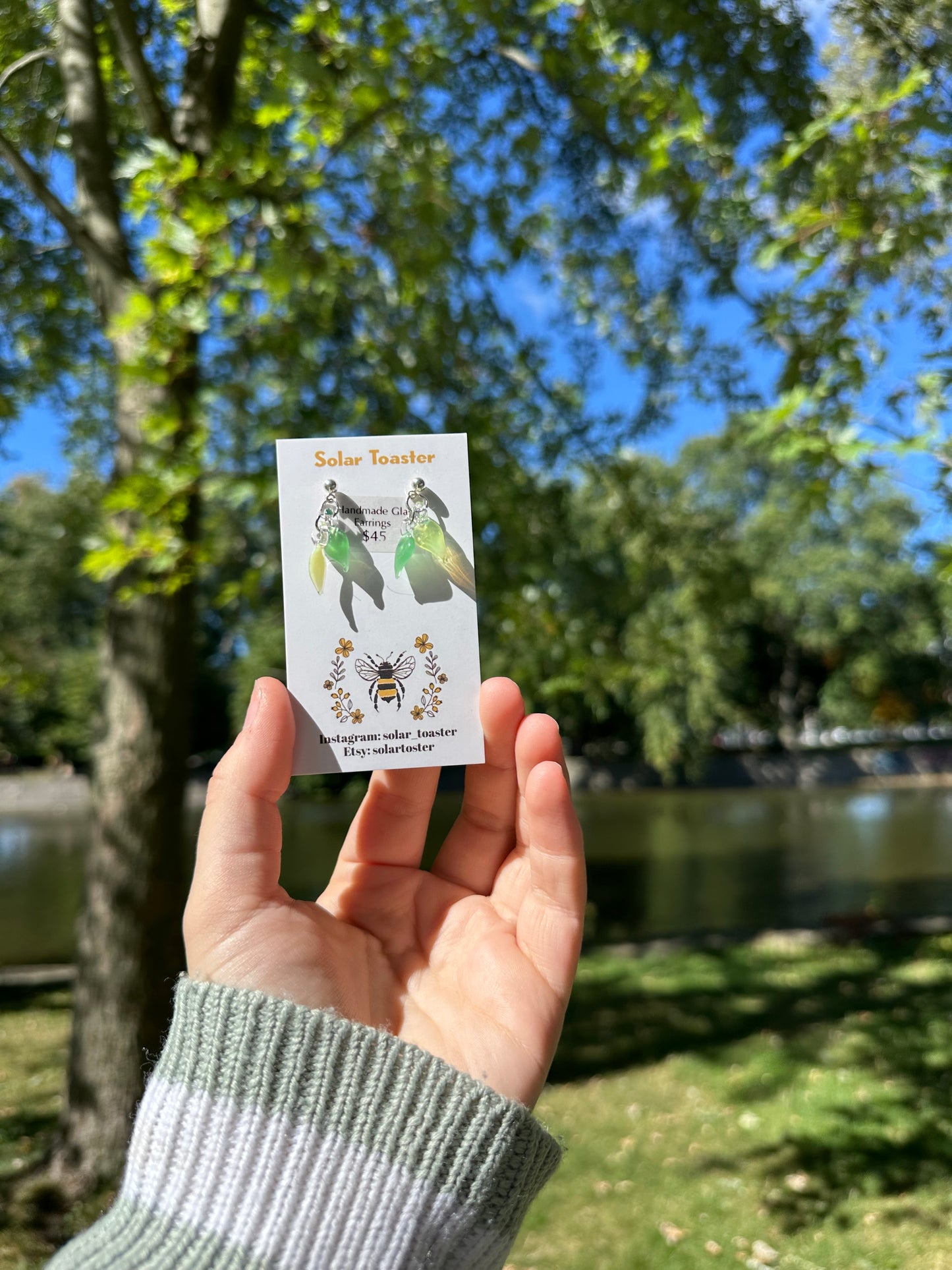 Handmade Glass Leaf Dangle Stud Earrings