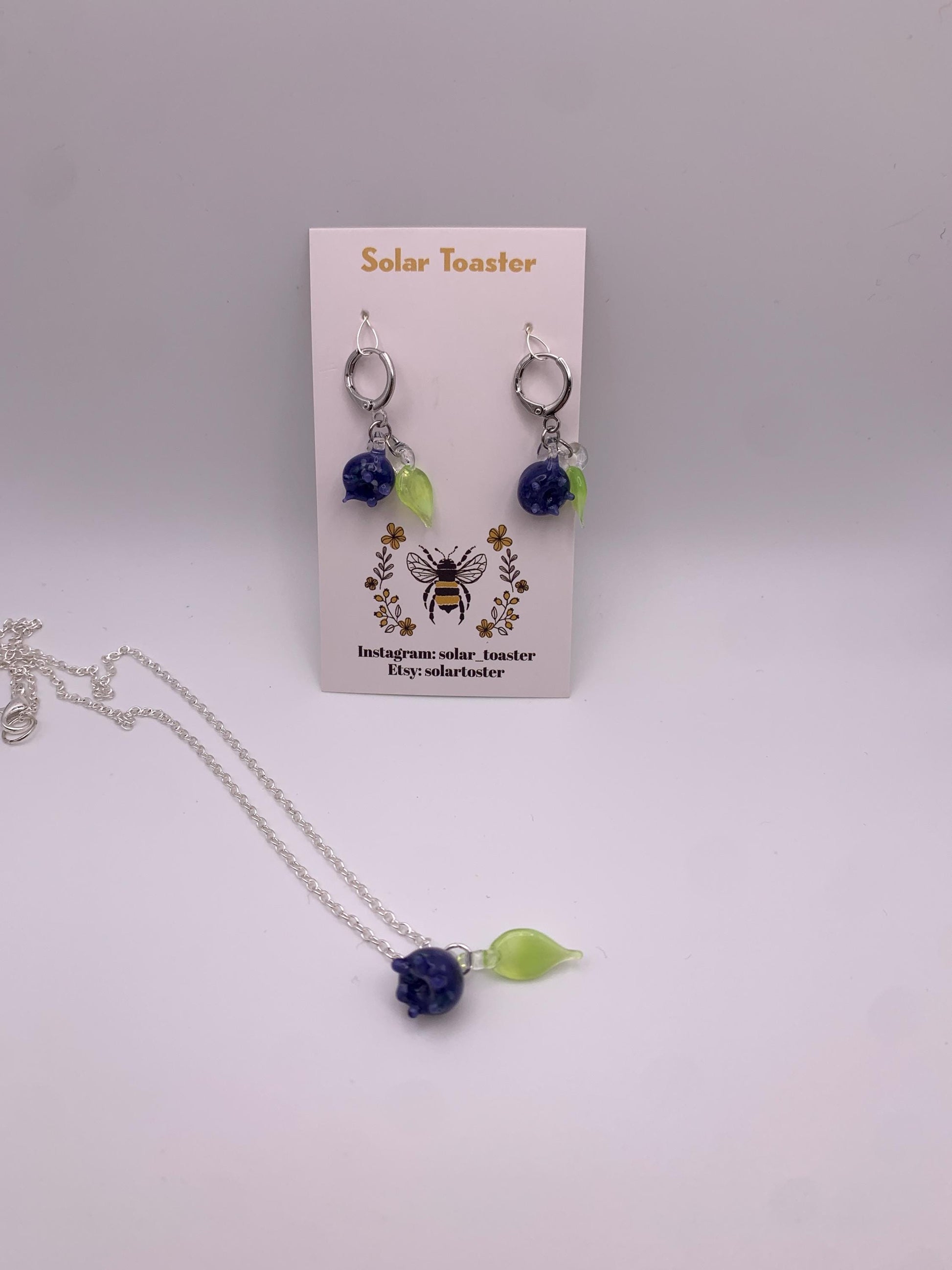 Handmade Glass Blueberry Jewelry, Earrings and Pendants|| flameworked, one of a kind, summer berry, ||
